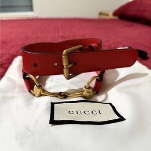 Gucci Red Belt with Gold Hardware